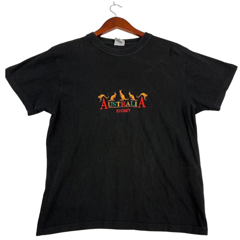 Australia Sydney T Shirt Mens M Black Kangaroo Embroidered 100% Cotton Souvenir